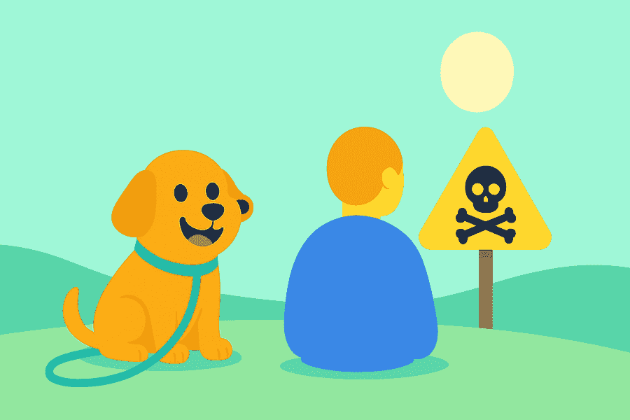 Ilustración de una persona paseando un perro en un parque